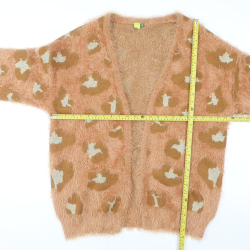 FARM Womens Brown Leopard Fluffy Open Knit Cardigan M