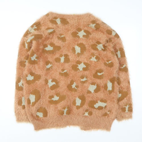 FARM Womens Brown Leopard Fluffy Open Knit Cardigan M