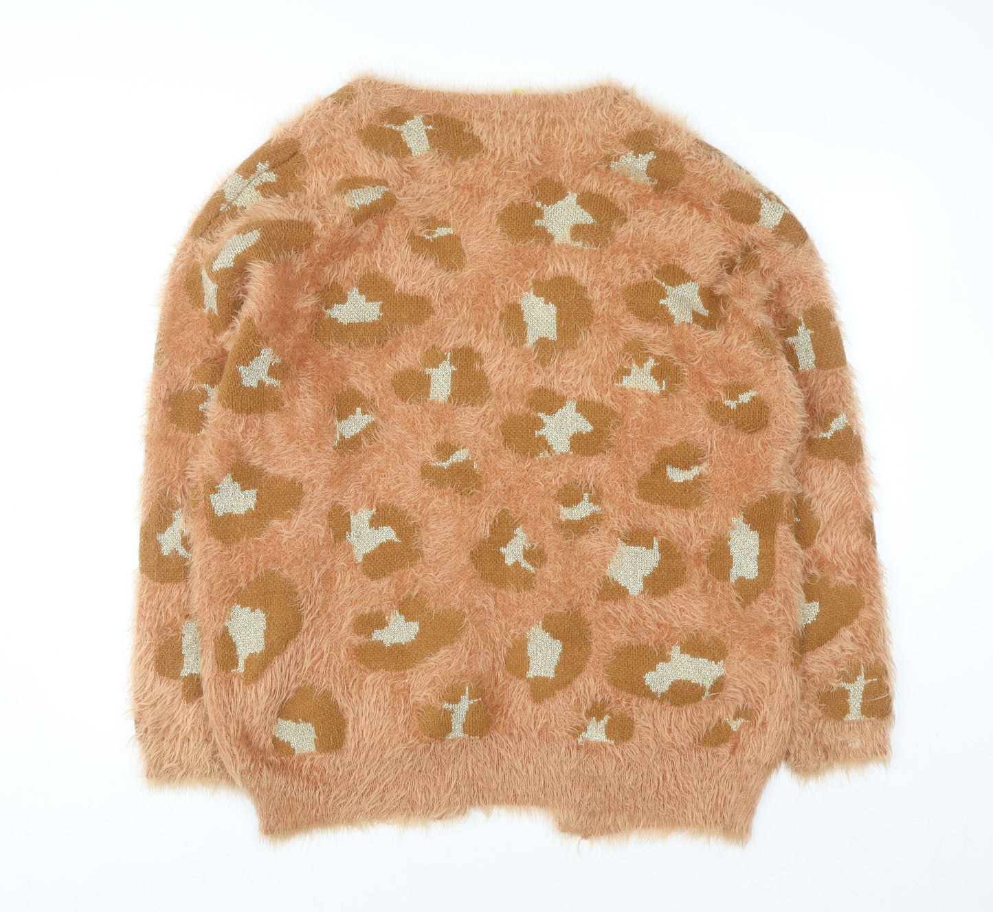 FARM Womens Brown Leopard Fluffy Open Knit Cardigan M