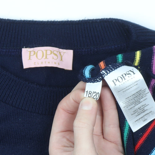 Popsy Women’s Navy Multicoloured Striped Pullover Jumper Size 18/20