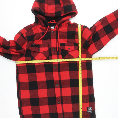 Ecko Unltd Mens Red Black Check Hooded Flannel Shirt Jacket L
