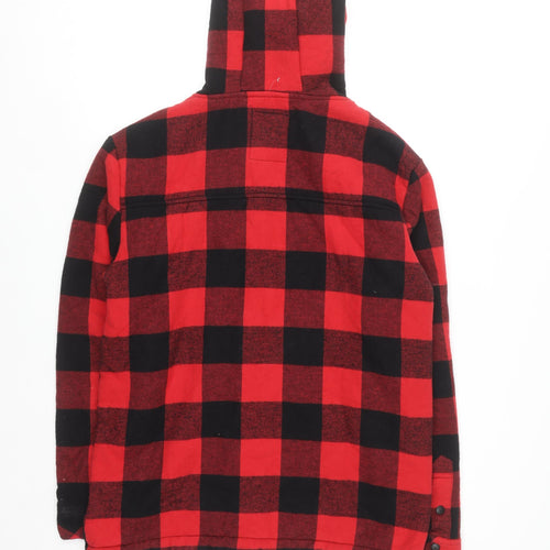 Ecko Unltd Mens Red Black Check Hooded Flannel Shirt Jacket L
