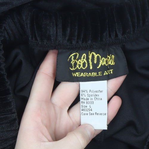 Bob Mackie Wearable Art Black Velvet Wide-Leg Womens Trousers L