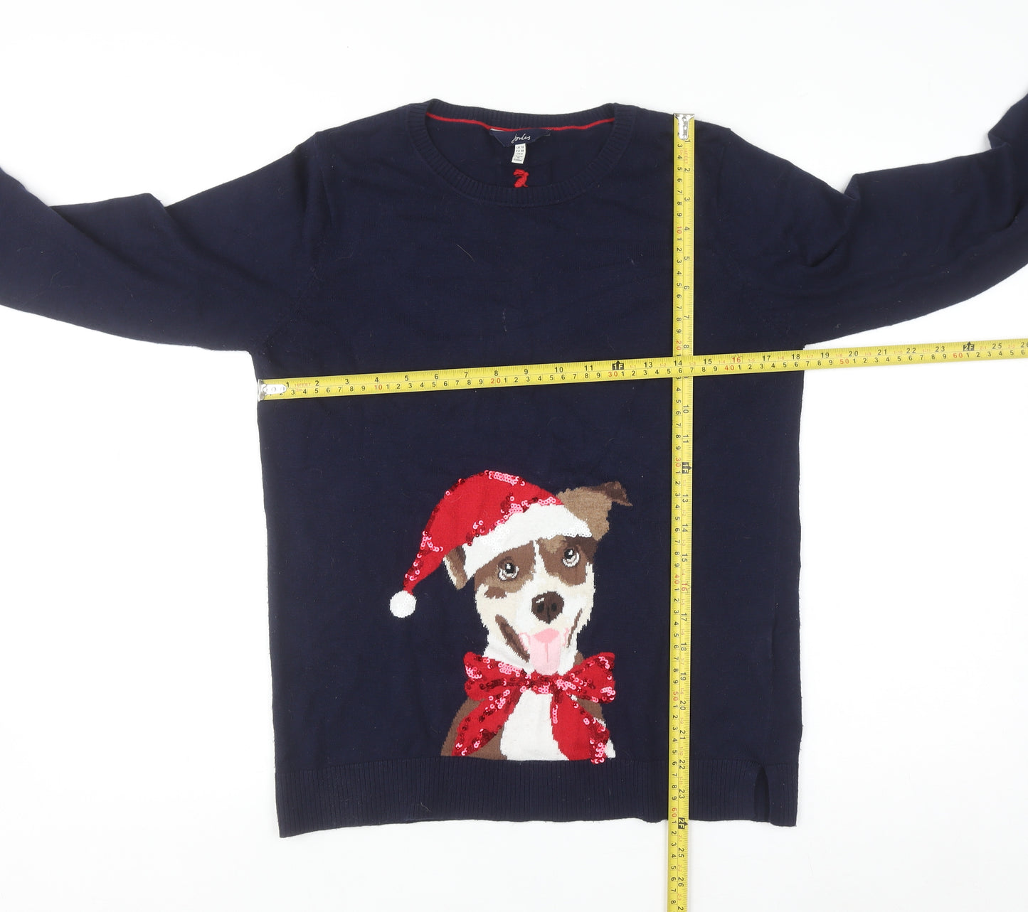 Joules Womens Blue Christmas Dog Sequin Jumper Size 10