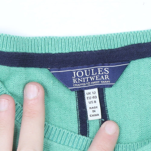 Joules Women Green Cotton Crew Neck Pullover Jumper Size 12