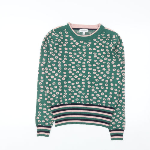 Emily and Fin Women's Green Floral Knit Jumper UK 10 Small Long Sleeve