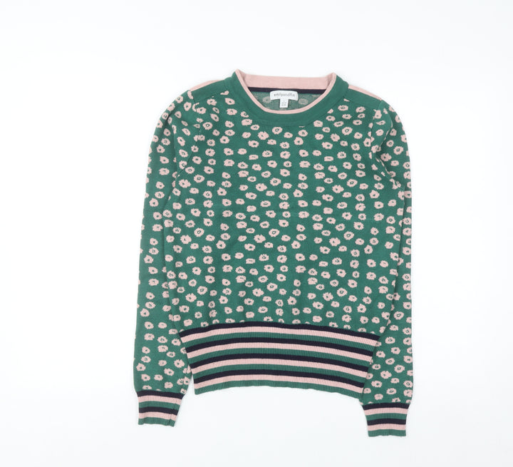 Emily and Fin Women's Green Floral Knit Jumper UK 10 Small Long Sleeve