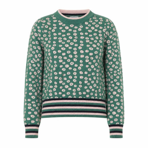 Emily and Fin Women's Green Floral Knit Jumper UK 10 Small Long Sleeve