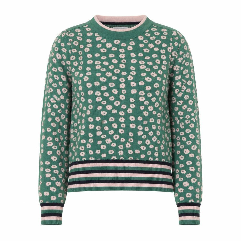 Emily and Fin Women's Green Floral Knit Jumper UK 10 Small Long Sleeve