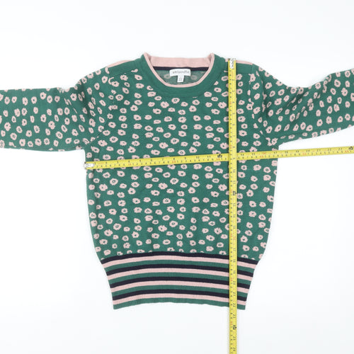 Emily and Fin Women's Green Floral Knit Jumper UK 10 Small Long Sleeve
