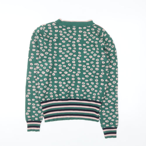 Emily and Fin Women's Green Floral Knit Jumper UK 10 Small Long Sleeve