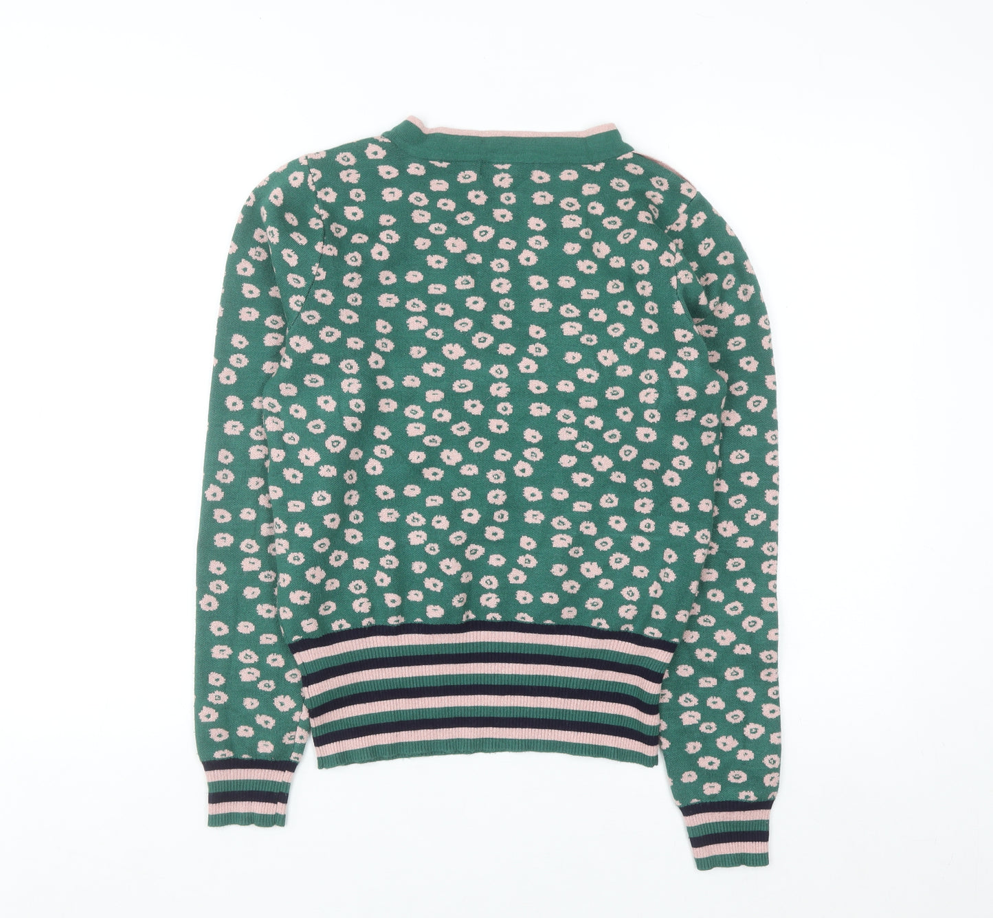Emily and Fin Women's Green Floral Knit Jumper UK 10 Small Long Sleeve
