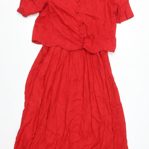 Karin Stevens Women Red Size 8 Fit & Flare Midi Dress Vintage Embroidered