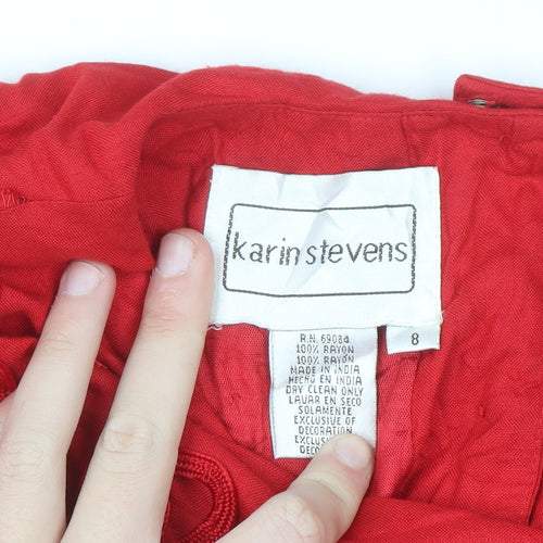 Karin Stevens Women Red Size 8 Fit & Flare Midi Dress Vintage Embroidered