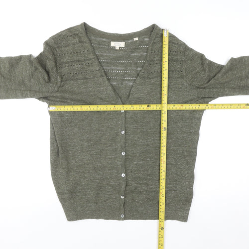 Fat Face Womens Green Cotton V-Neck 3/4 Sleeve Cardigan Size 12