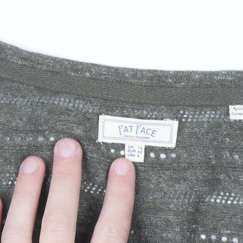 Fat Face Womens Green Cotton V-Neck 3/4 Sleeve Cardigan Size 12