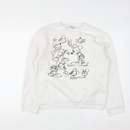 Disney Women White Mickey Mouse Print Pullover Sweatshirt Size 10/12