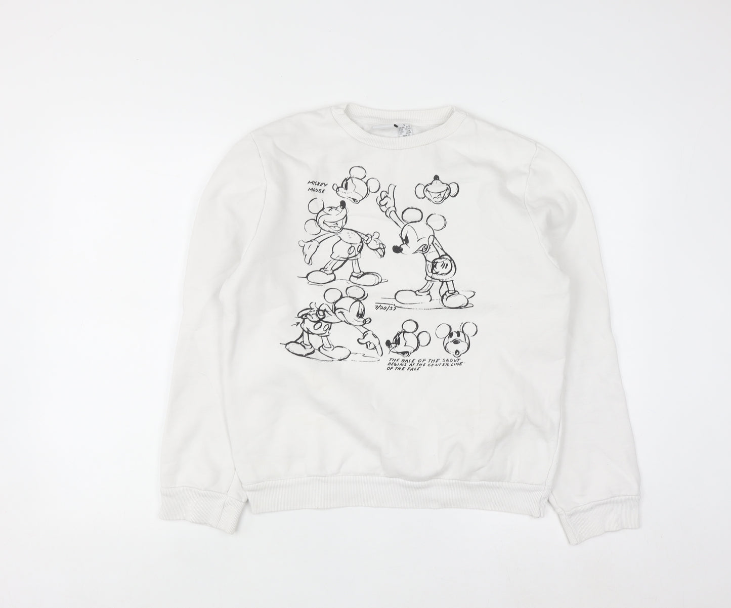 Disney Women White Mickey Mouse Print Pullover Sweatshirt Size 10/12