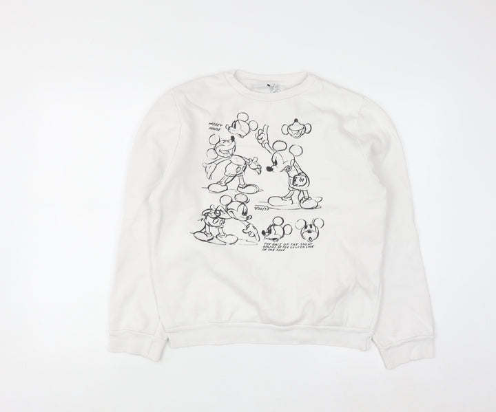 Disney Women White Mickey Mouse Print Pullover Sweatshirt Size 10/12
