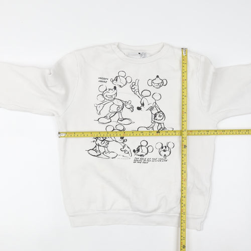 Disney Women White Mickey Mouse Print Pullover Sweatshirt Size 10/12