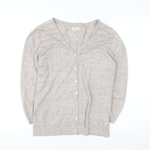 Fat Face Womens Beige Cotton Knit Cardigan UK 12 V-Neck Long Sleeve