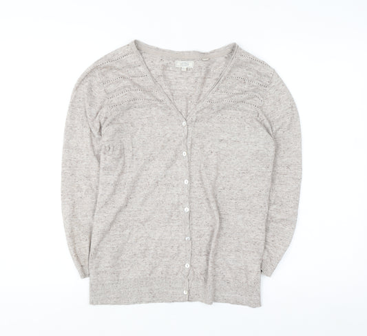 Fat Face Womens Beige Cotton Knit Cardigan UK 12 V-Neck Long Sleeve