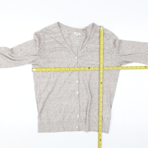 Fat Face Womens Beige Cotton Knit Cardigan UK 12 V-Neck Long Sleeve