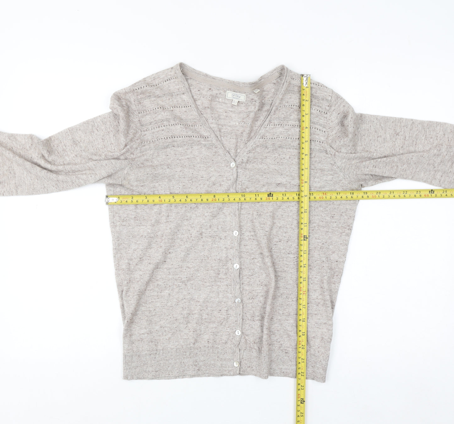 Fat Face Womens Beige Cotton Knit Cardigan UK 12 V-Neck Long Sleeve