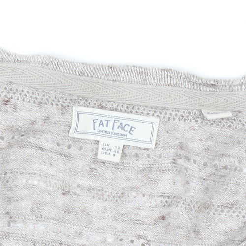 Fat Face Womens Beige Cotton Knit Cardigan UK 12 V-Neck Long Sleeve