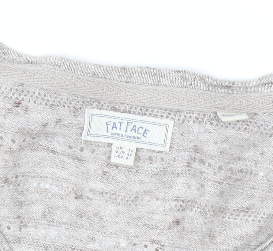 Fat Face Womens Beige Cotton Knit Cardigan UK 12 V-Neck Long Sleeve