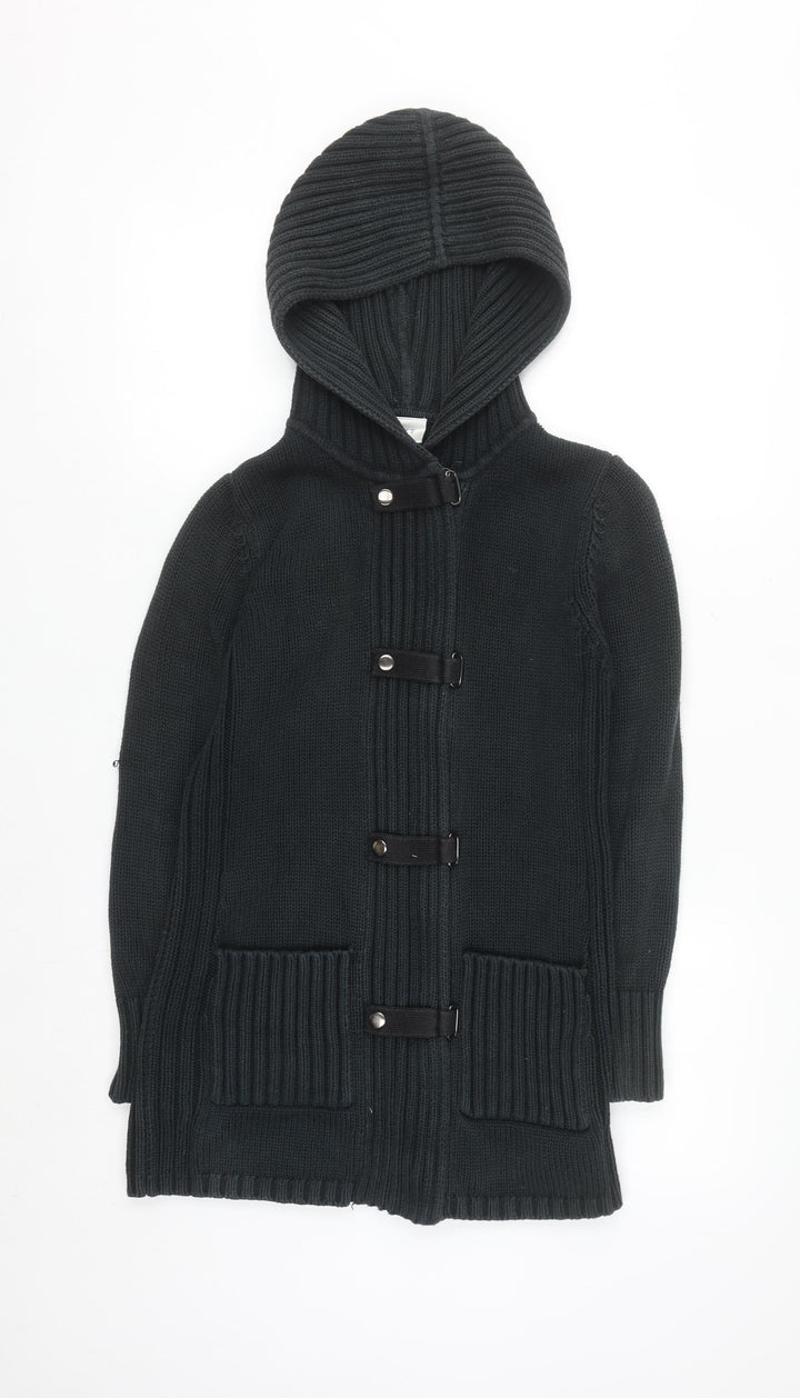Next Petite Women's Black Chunky Knit Hooded Cardigan Small