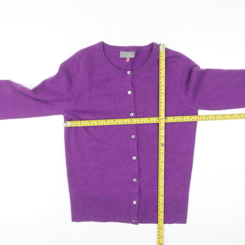 John Lewis Women Purple Cashmere Cardigan Size 12 Crew Neck