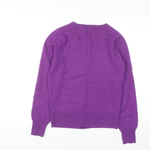 John Lewis Women Purple Cashmere Cardigan Size 12 Crew Neck