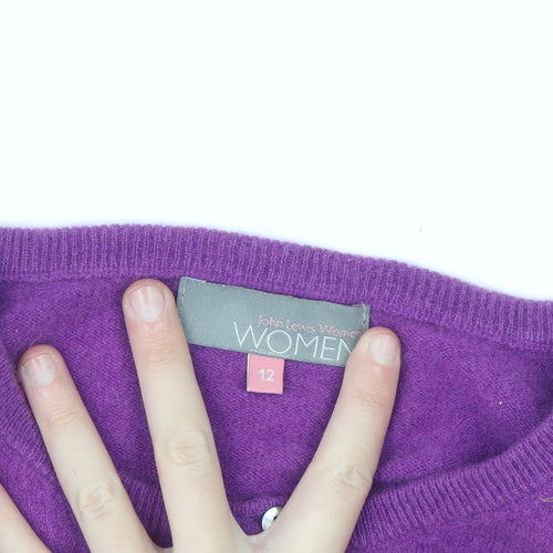 John Lewis Women Purple Cashmere Cardigan Size 12 Crew Neck