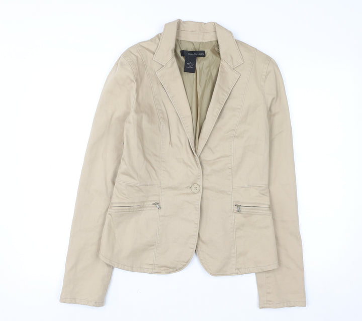 Calvin Klein Jeans Women Beige Blazer Size M Cotton Blend Jacket
