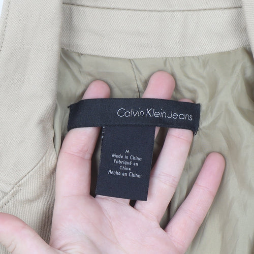 Calvin Klein Jeans Women Beige Blazer Size M Cotton Blend Jacket