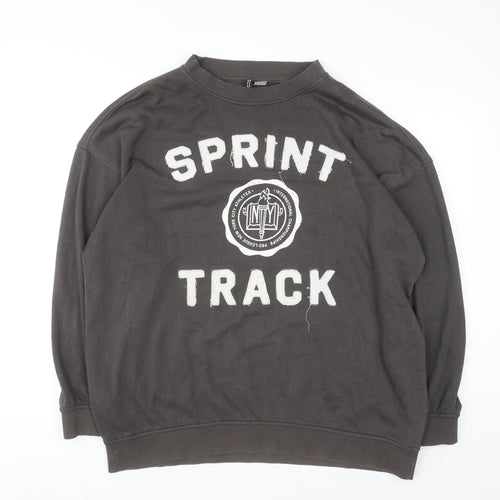H&M Divided Women's Grey Pullover Sweatshirt Size 12 Sprint Track Graphic