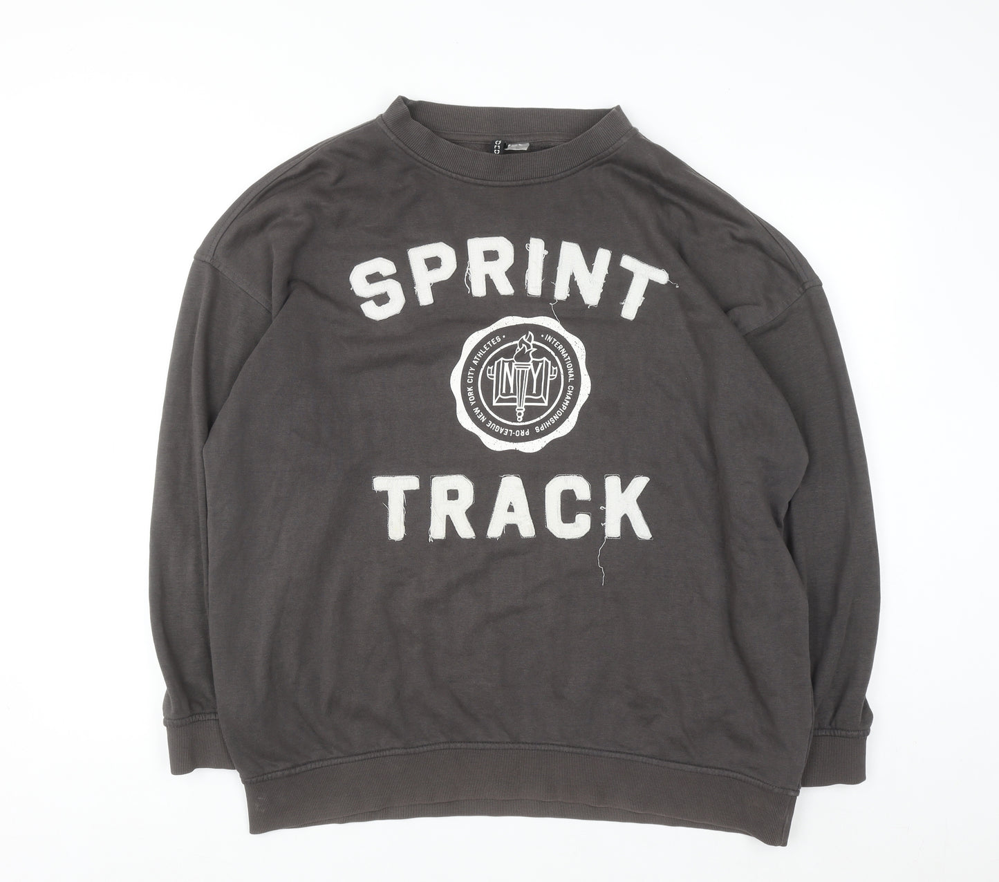 H&M Divided Women's Grey Pullover Sweatshirt Size 12 Sprint Track Graphic