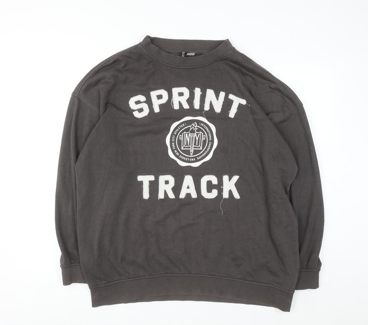 H&M Divided Women's Grey Pullover Sweatshirt Size 12 Sprint Track Graphic