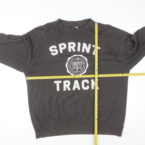 H&M Divided Women's Grey Pullover Sweatshirt Size 12 Sprint Track Graphic