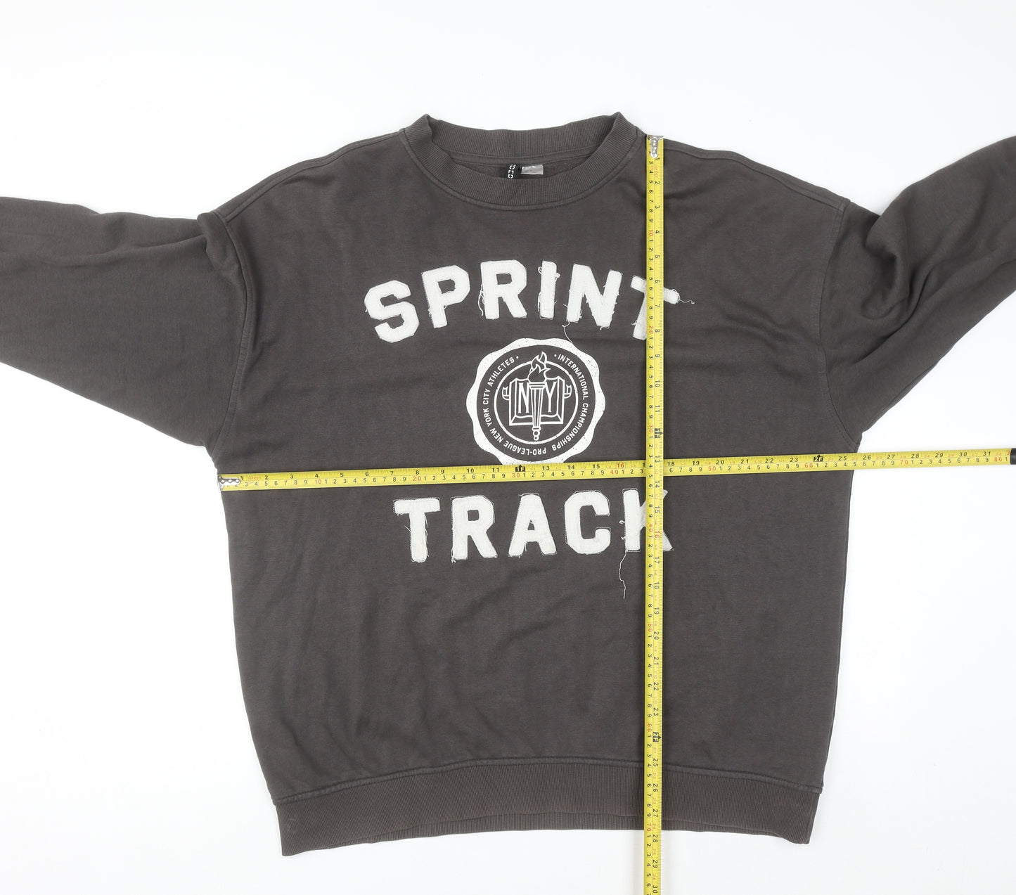 H&M Divided Women's Grey Pullover Sweatshirt Size 12 Sprint Track Graphic