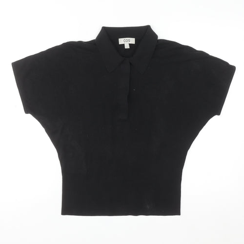COS Women's Black Collared Short Sleeve Polo Top S