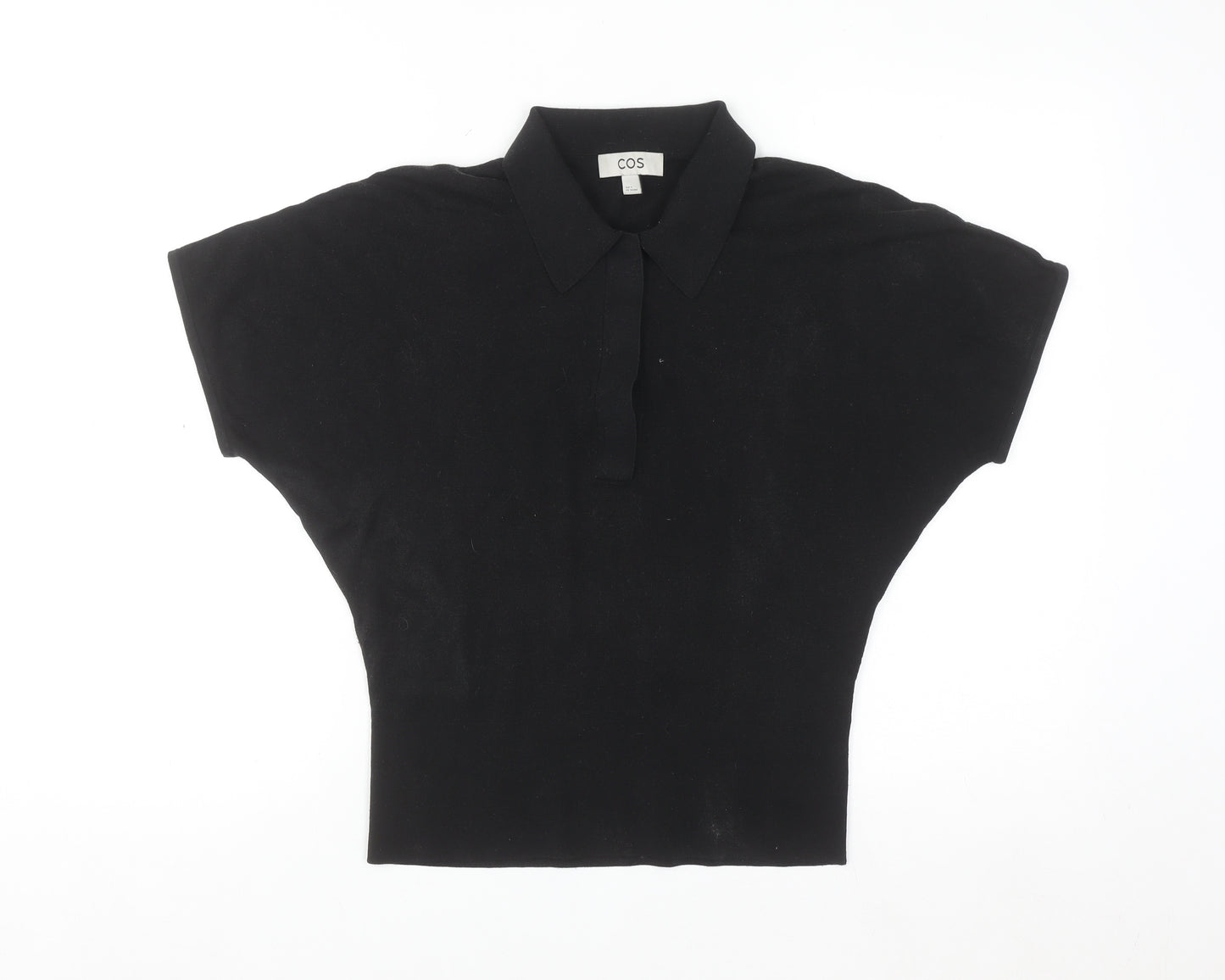 COS Women's Black Collared Short Sleeve Polo Top S