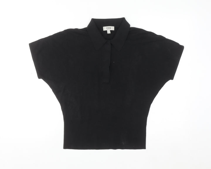 COS Women's Black Collared Short Sleeve Polo Top S