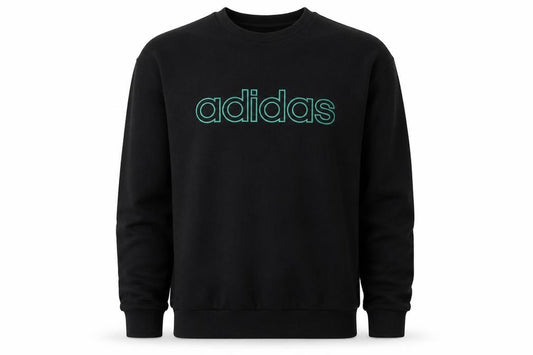 Front view of Adidas Men's Black Large Pullover Sweatshirt with Logo Embroidery
