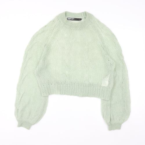 Bimba Y Lola Womens Green Mohair Wool Open Knit Jumper Size M