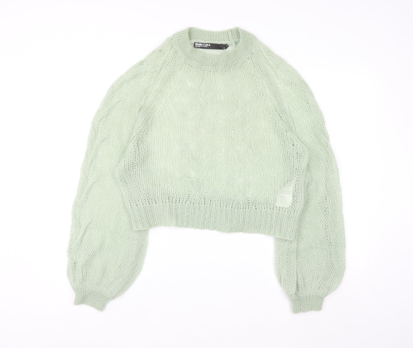 Bimba Y Lola Womens Green Mohair Wool Open Knit Jumper Size M
