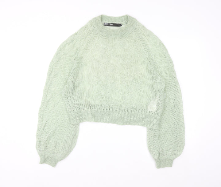 Bimba Y Lola Womens Green Mohair Wool Open Knit Jumper Size M
