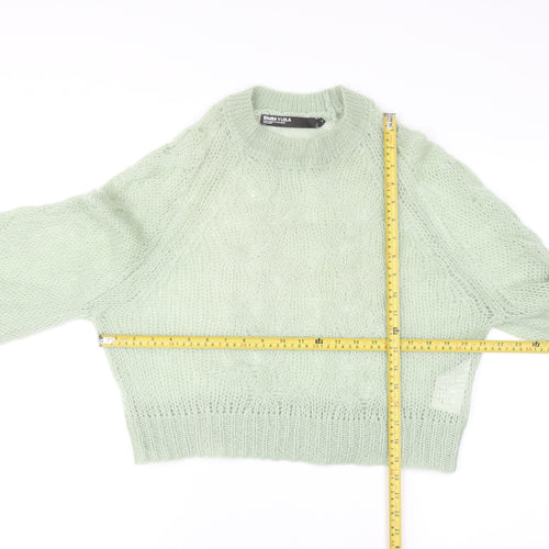 Bimba Y Lola Womens Green Mohair Wool Open Knit Jumper Size M