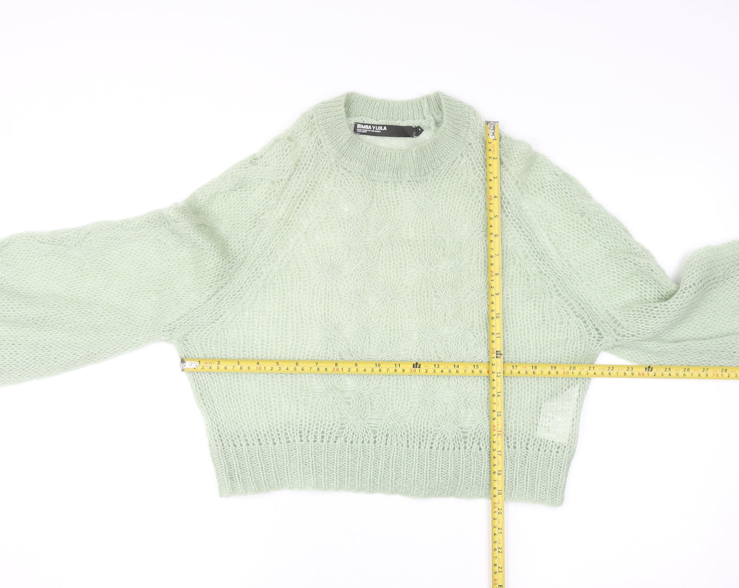 Bimba Y Lola Womens Green Mohair Wool Open Knit Jumper Size M
